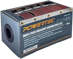 POWERTEC 4RA2100 Boxed Abrasive Sanding Rolls for Automotive/Woodworking | Sandpaper Dispenser Box with 5 Rolls for Sanding – Includes Assorted Grits 150/240/ 320/400/ 600