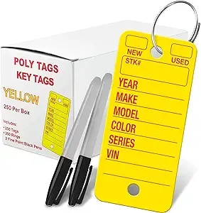 Poly Tag Key, Tags with Ring (Yellow) – 250 Key Tag Count. Includes 250 Rings an