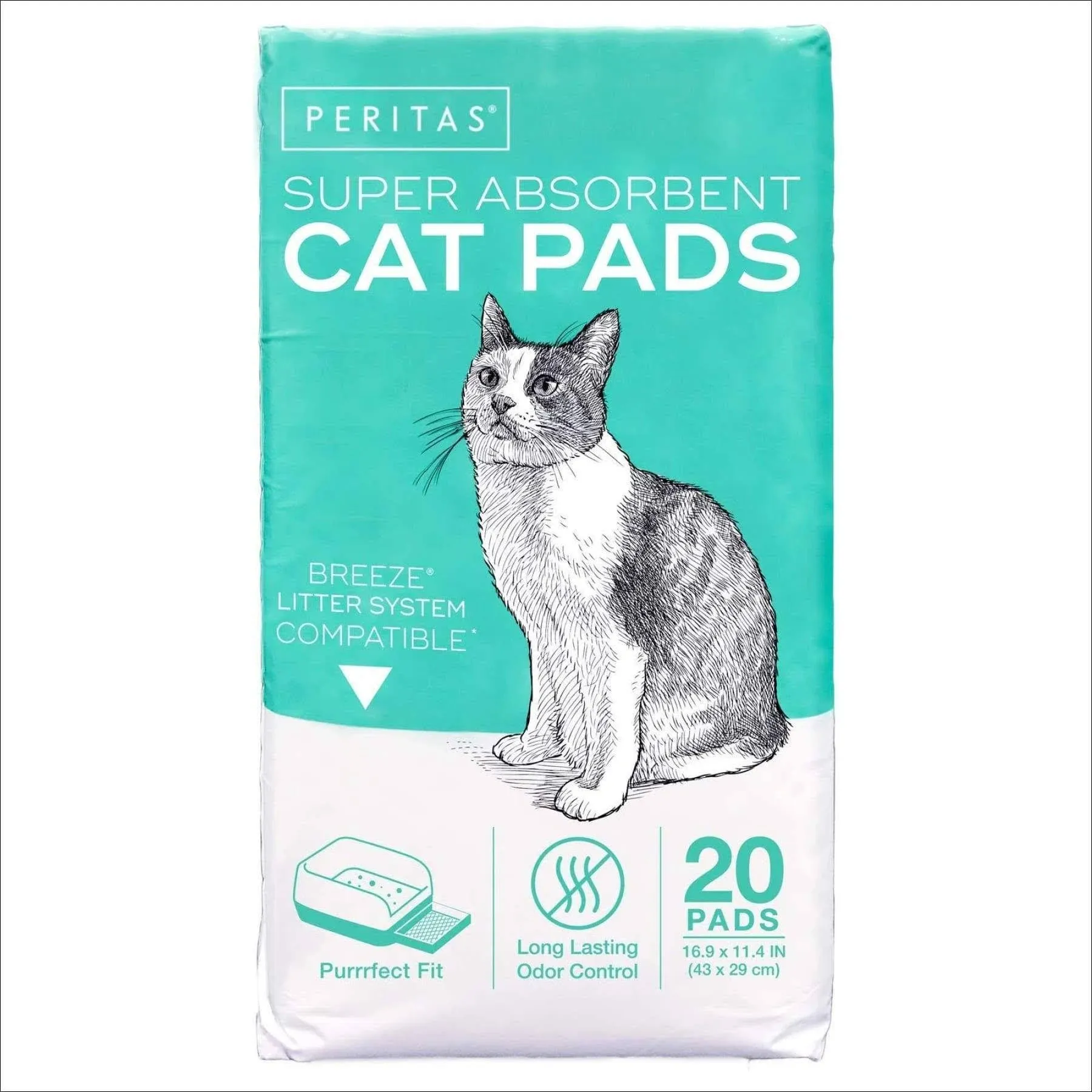 Peritas 1803F Cat Pads Refill for Breeze Tidy Litter System, 16.9x11.4 inch, 20 Count - Leak Proof