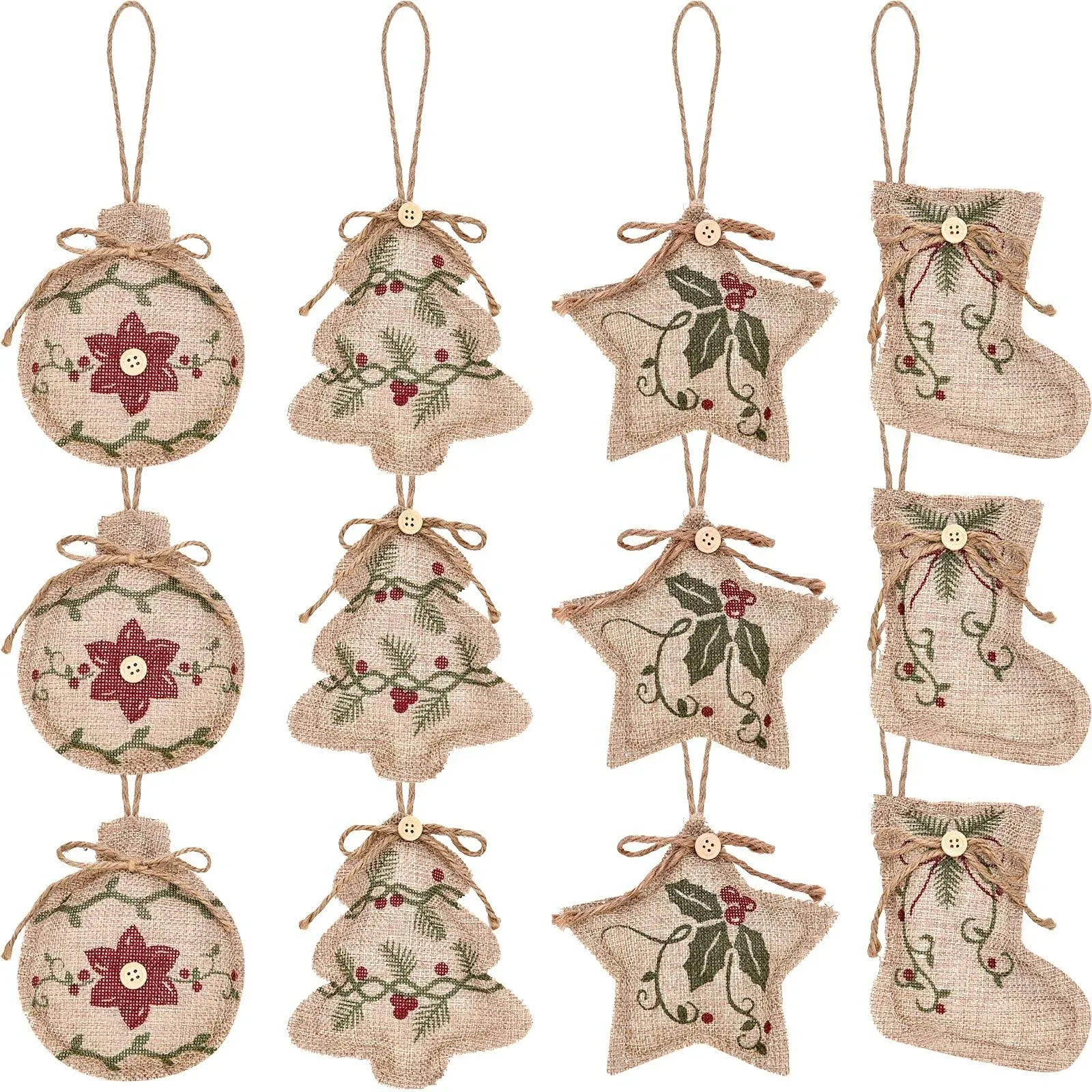 Jetec Rustic Christmas Burlap Tree Ornaments Farmhouse Hanging Decorations ...