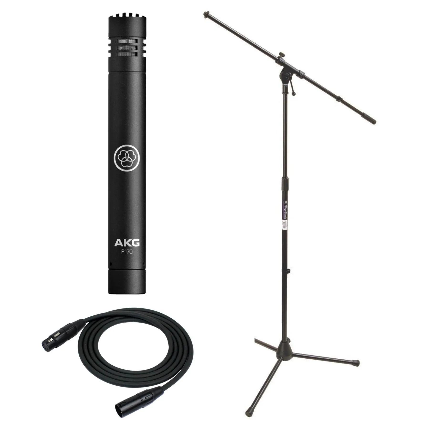 AKG P170 Professional Instrumental Microphone with Microphone Stand and Cable Bundle in Black