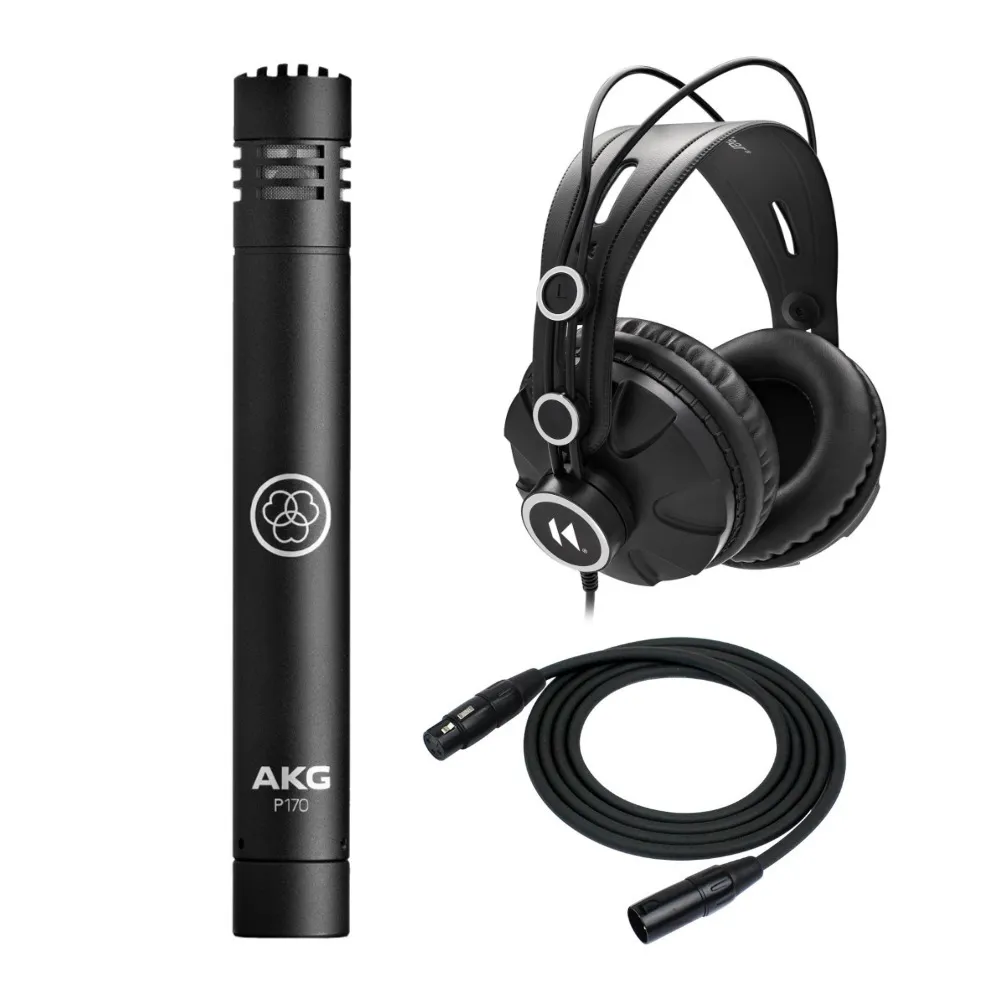 AKG P170 Professional Instrumental Microphone with Headphones and XLR Cable in Black