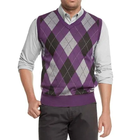 True Rock Men s Argyle V-Neck Sweater Vest (Purple/Blk/Gray Medium)