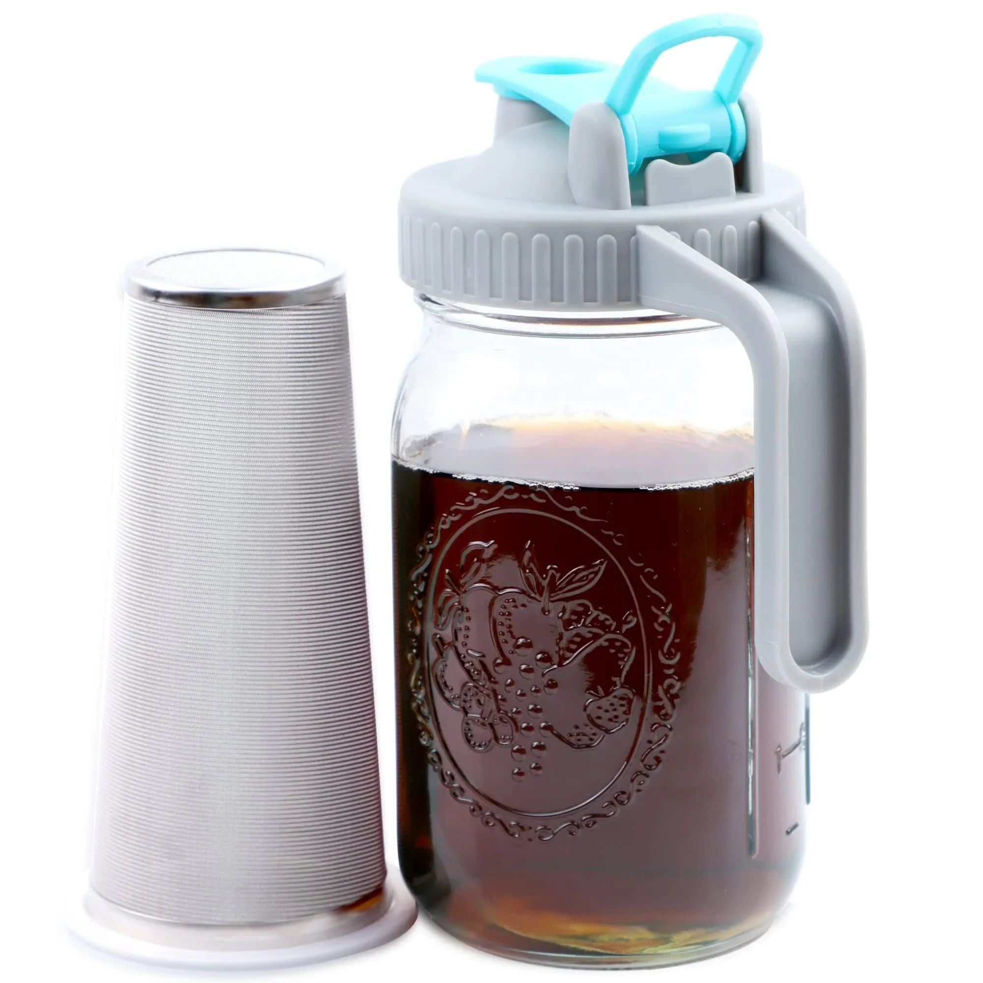 GMSWEET Mason Jar Cold Brew Coffee Maker 32 oz Wide Mouth Cold Brew Pitcher with ...