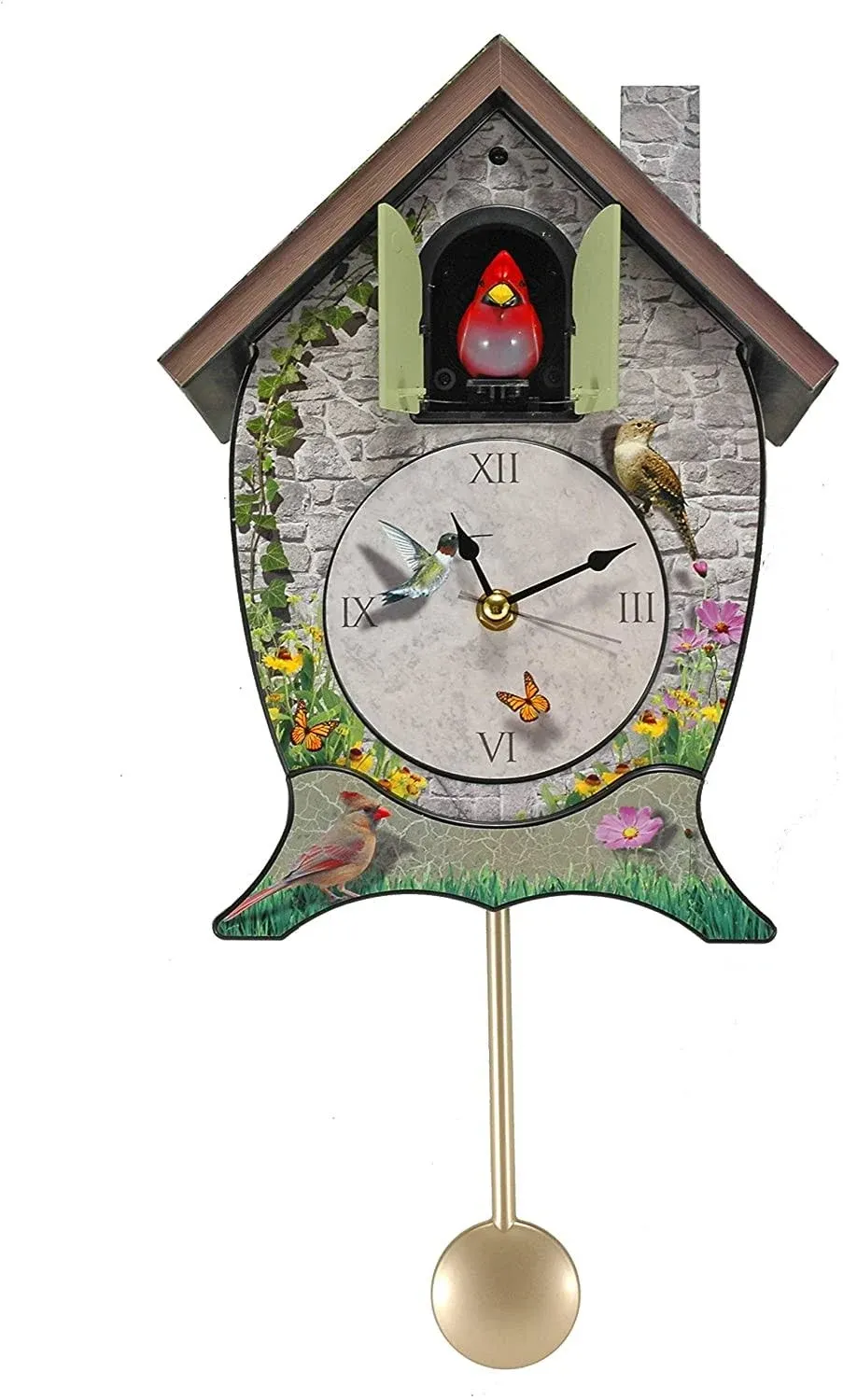 Mark Feldstein Garden Cottage Singing Cardinal Tabletop Wall Sound Cuckoo Clock