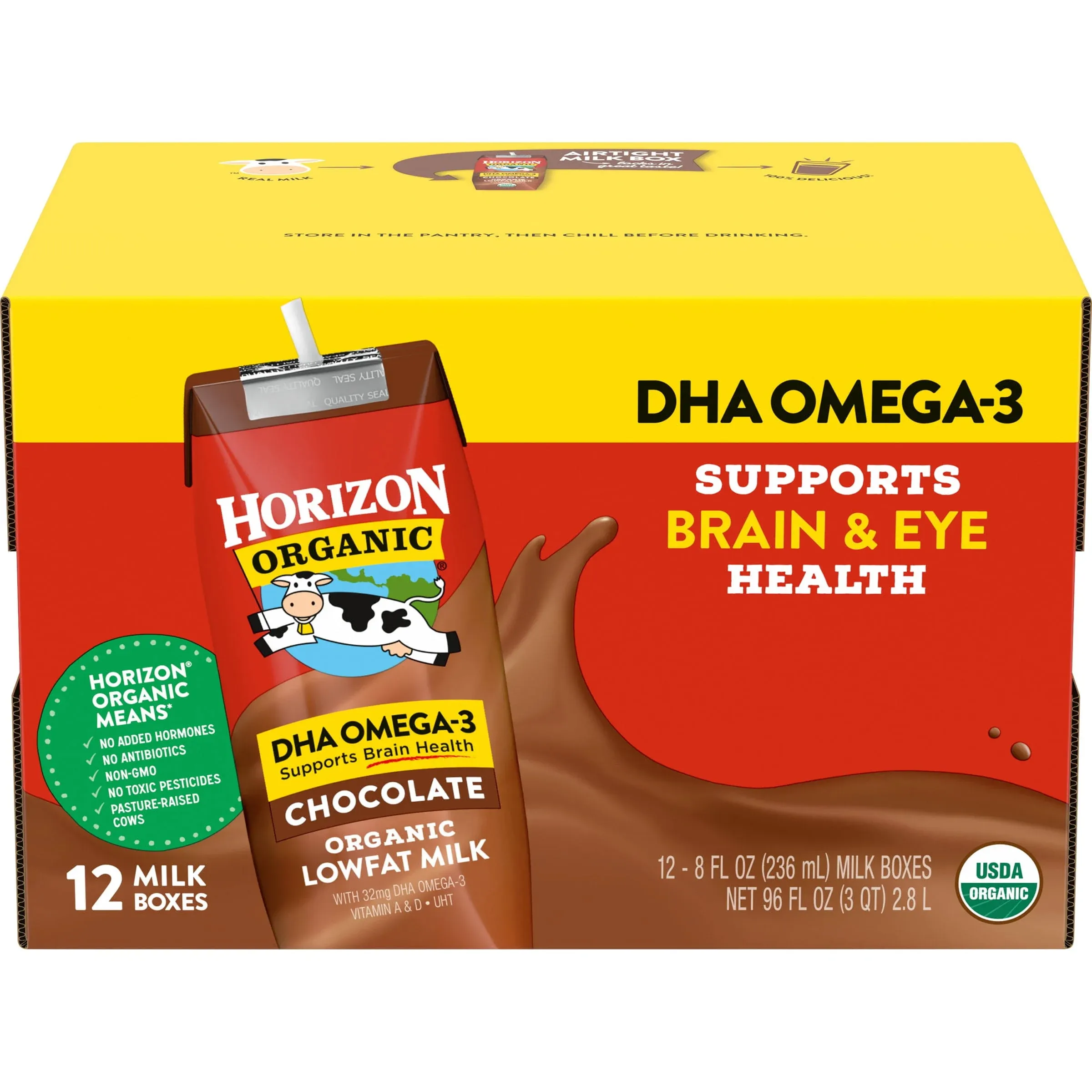 Horizon Organic Milk, Lowfat, Organic, Chocolate - 12 pack, 8 fl oz milk boxes