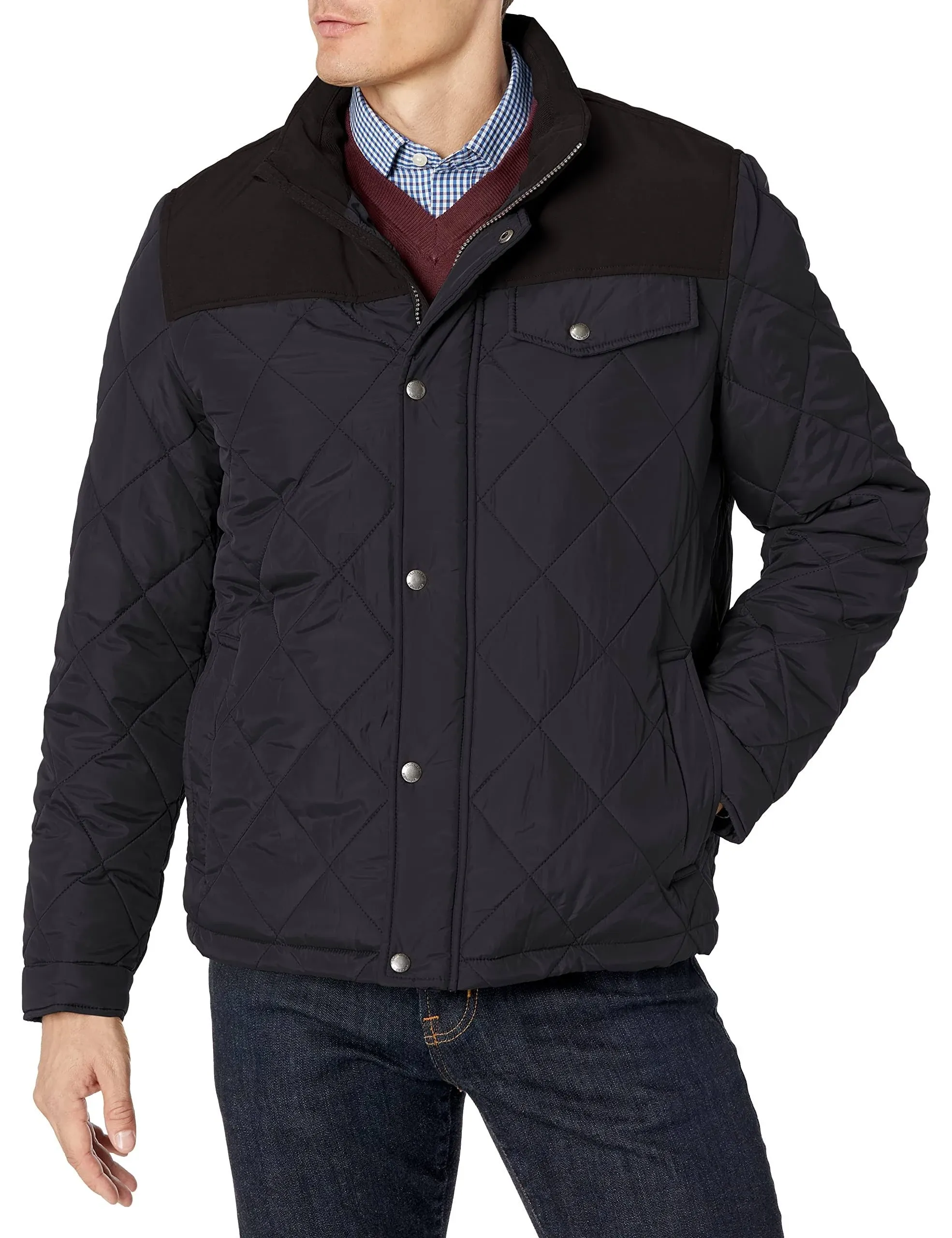 Cole Haan Diamond-Quilted Mixed Media Jacket