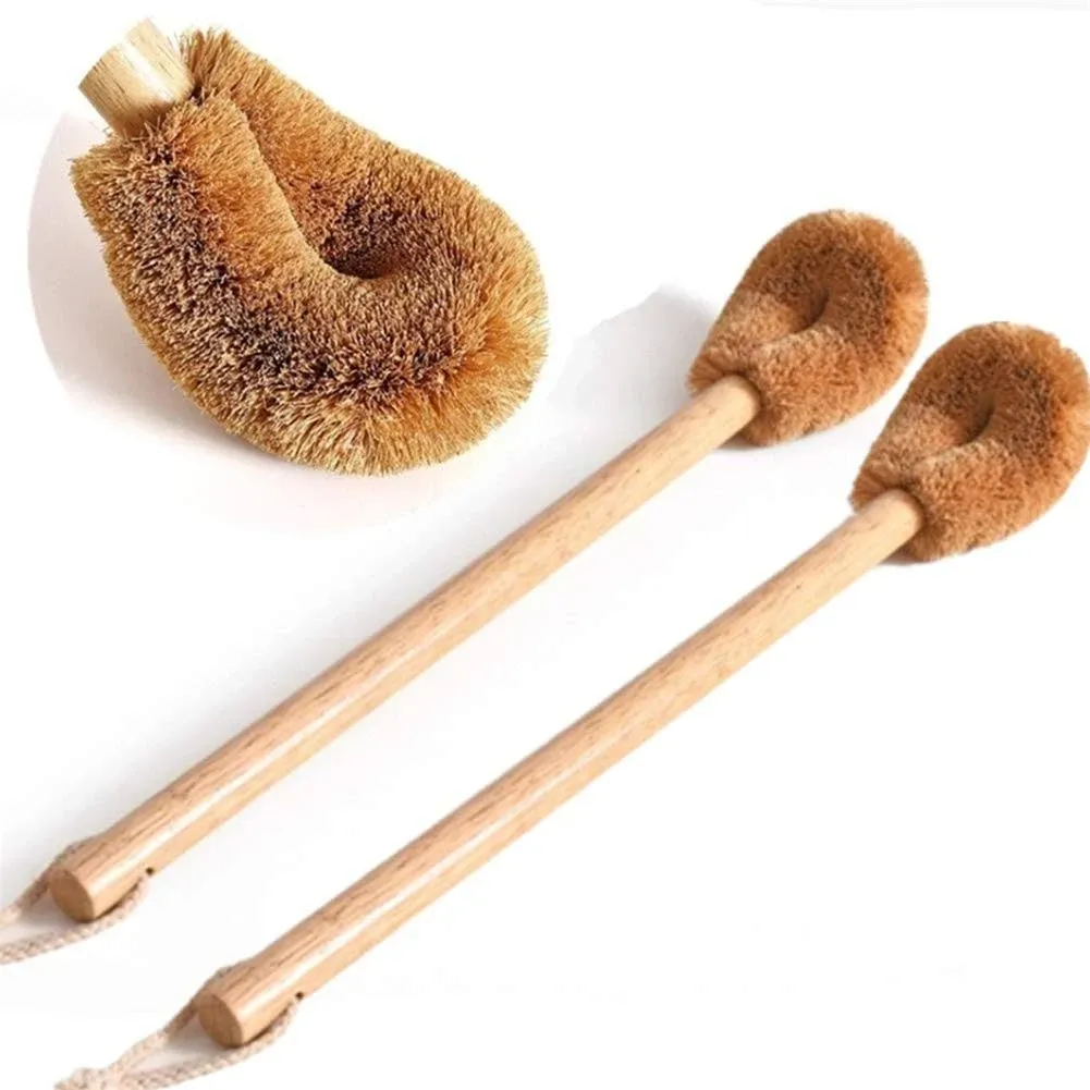 Toilet Brush (2 Pack), Natural Coconut Fibre Toilet Bowl Brush, Wood Handle Cleaning Brush for Bathroom Toilet