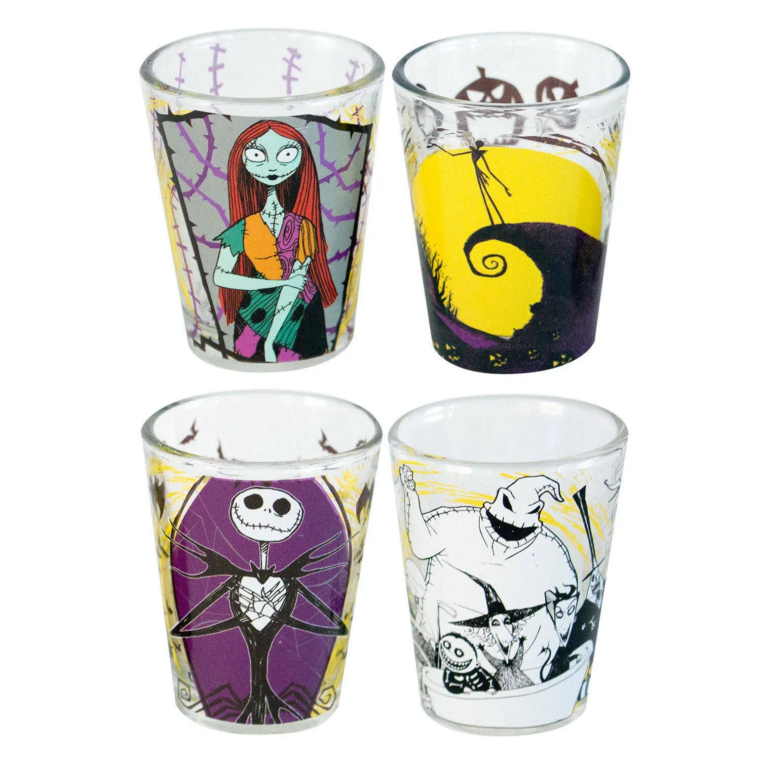 Silver Buffalo Disney Nightmare Before Christmas Character Portraits 4-Piece Mini Glass Set, 1.5 Ounces