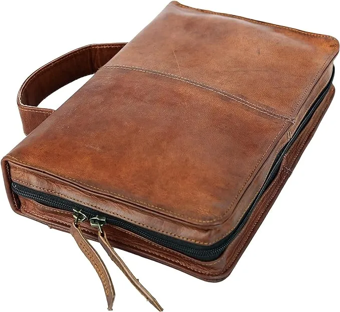 Leather Bible Cover Book Cover Planner Cover with Handle and Back Pocket (Medium)