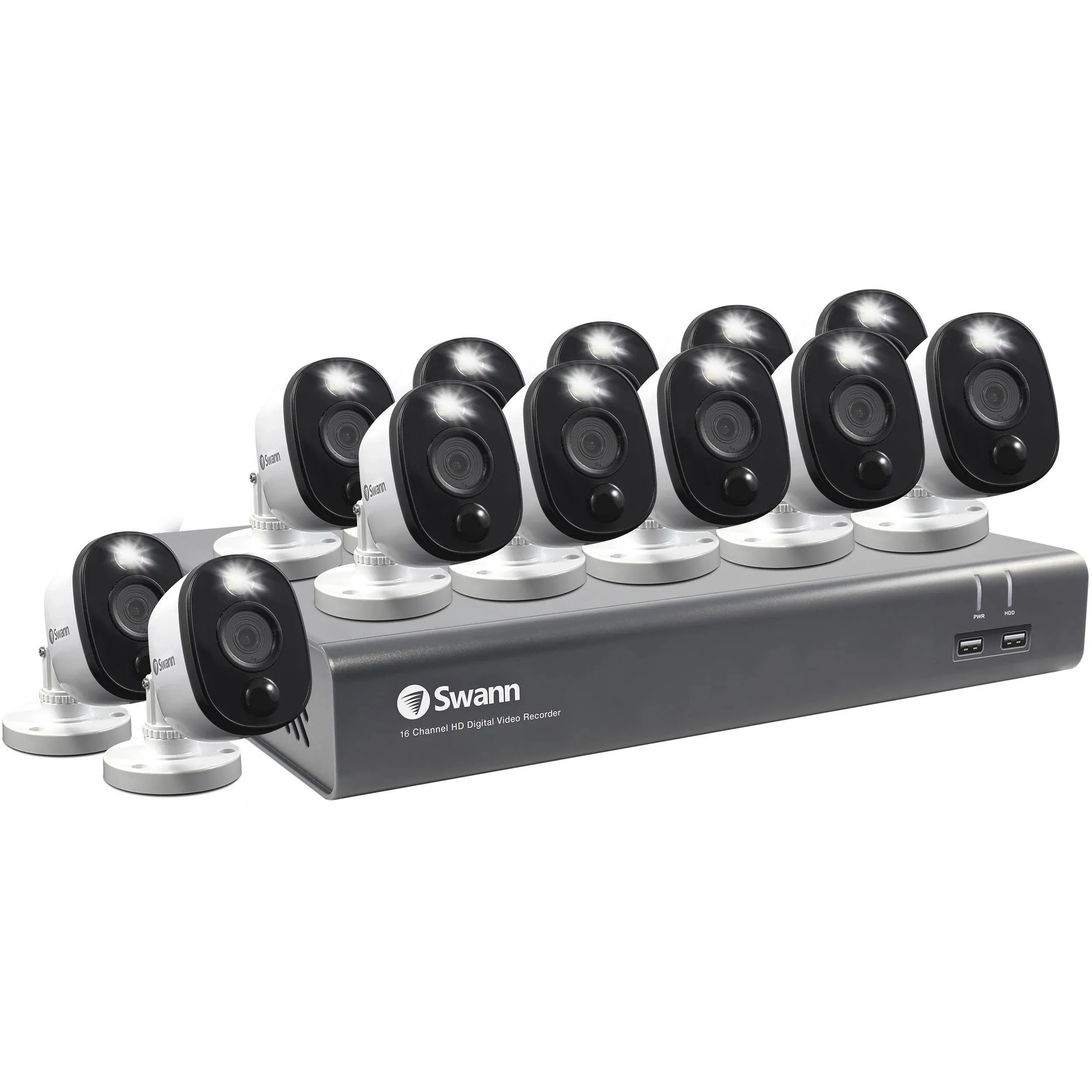 Used Swann DVR 4580 16-Channel Full HD 1TB DVR Security System with 12 Warning Light Cameras OB