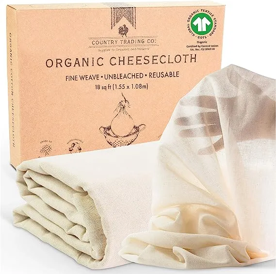 Organic Unbleached Cotton Cheesecloth for Straining, GOTS Certified, Fine Reusable Strainer – Large 18 Sq.ft.