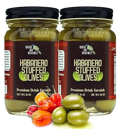 Green Jay Gourmet Habanero Stuffed Olives – Stuffed Green Olives for Cocktail...