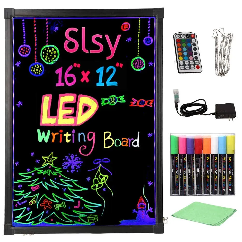 Slsy Illuminated LED Message Writing Board 16"x12" Erasable Neon Effect Menu Sign ...