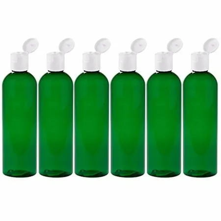 MoYo Natural Labs 8 oz Travel Bottle Empty Travel Containers with Flip Caps BPA Free PET Plastic Squeezable Toiletry/Cosmetic Bottle (6 pack Forest Green)