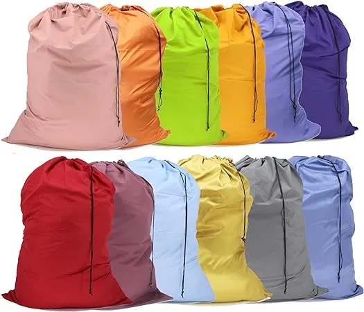 Extra Large Nylon Laundry Bag Travel Laundry Bags with Drawstring Closure Fit a Laundry Basket or Hamper for college dorm and apartment dwellers Machine Washable 30"x40" (Mixed Color 12 Pack)