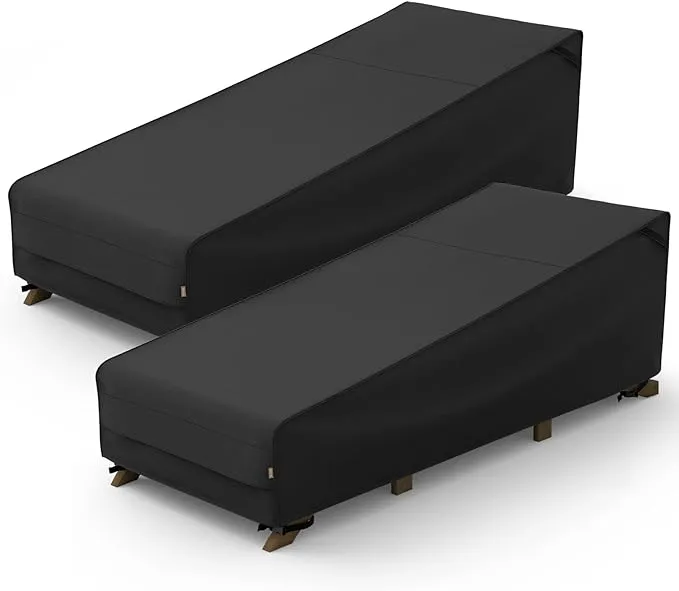 MR. COVER Outdoor Chaise Lounge Covers Waterproof for Patio Lounge Chairs, Heavy Duty 600D Polyester & Double-Stitched Seams, Classic Black, Set of 2, 84L x 32W x 32H inch