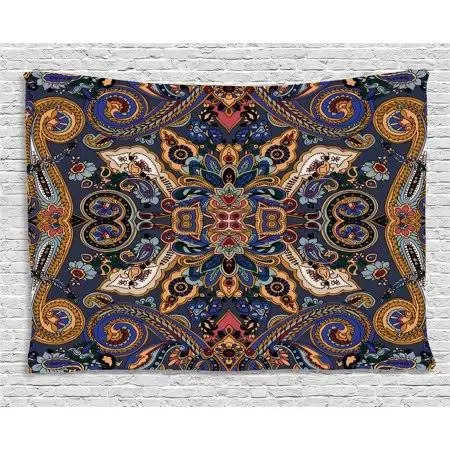 Paisley Tapestry Moroccan Florets Decor Print Wall Hanging Decor 80Wx60L Inches