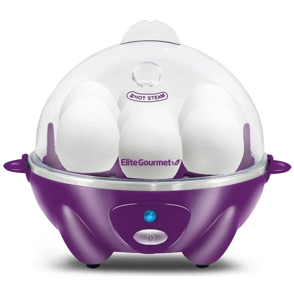 Elite Gourmet 7-Eggs Purple Easy Egg Cooker with Poaching Tray