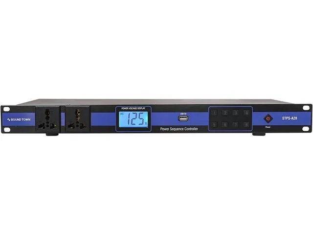 Sound Town Rack-Mountable AC Power Conditioner/Sequencer with 10 outlets, Aluminum Panel, Surge Protection, Voltage Display, for Stage, Studio.