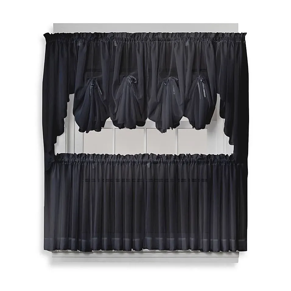 Emelia 36" Sheer Window Curtain Tier Pair in Black