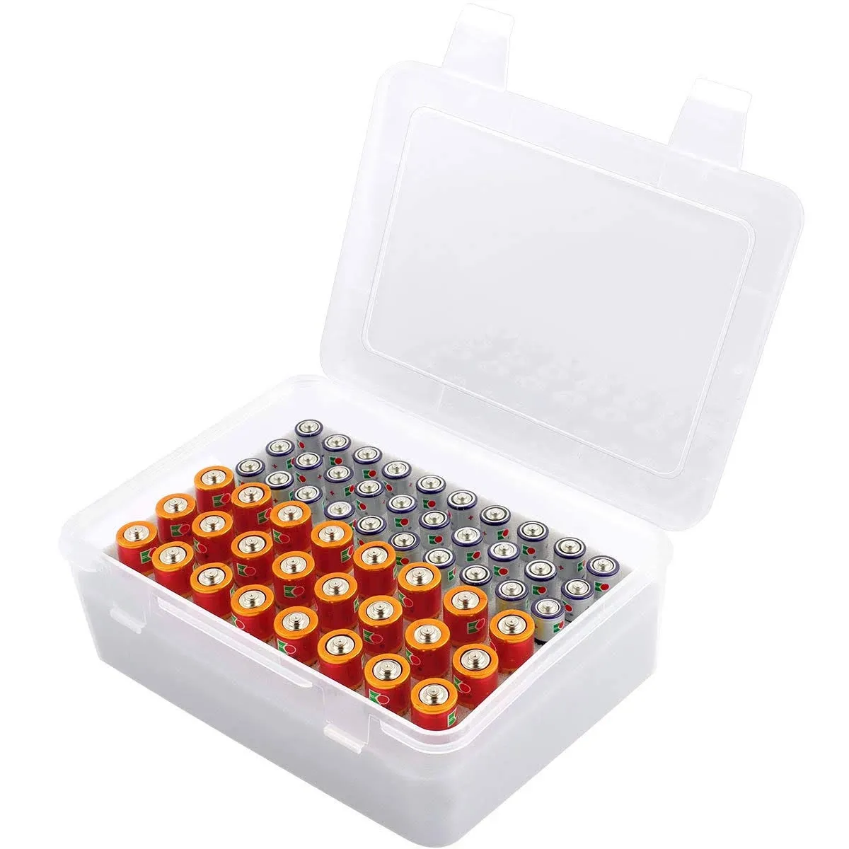 Battery Organizer Storage Box, Garage Case Holder for 24 AA, 30 AAA Batteries ...