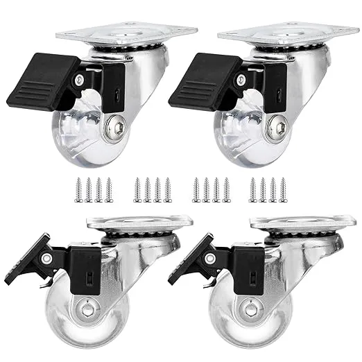 2&#034; Caster Wheels Set of 4, Heavy Duty Casters with Brake, Crystal Clear Swivel