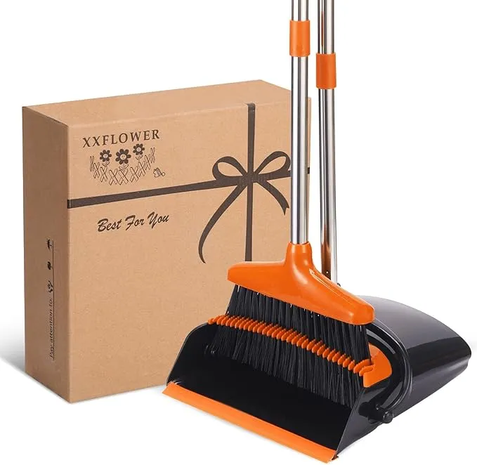 Broom and Dustpan Set Long Handle, Broom with Dustpan Combo Set Heavy Duty ...