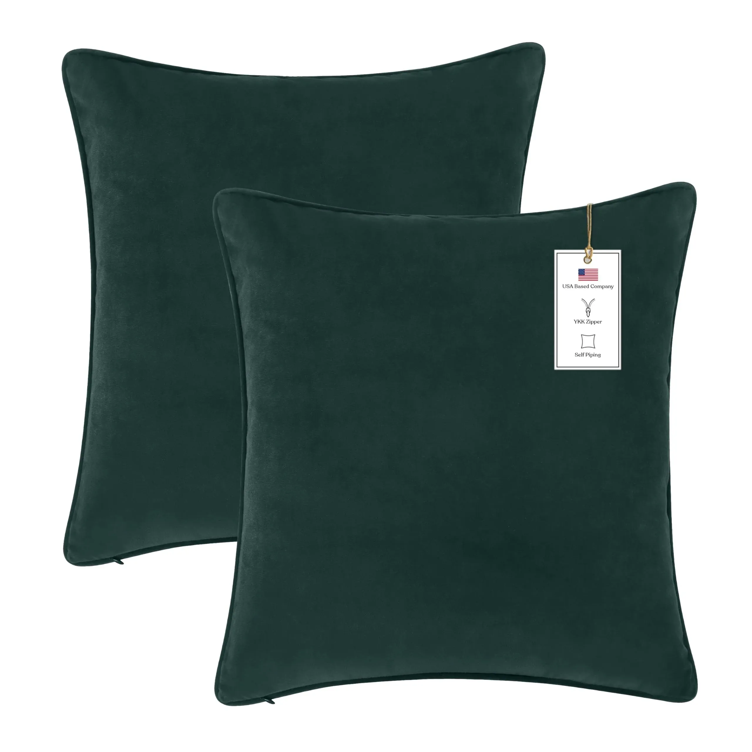 A1HC Set of 2 Luxurious Fine Soft Velvet Throw Pillow Covers Only, For Sofas, Beds, Vibrant Colors and Hidden Zipper. Enhance your Living Space with Decorative Couch Pillow 20"x20", Forest Green