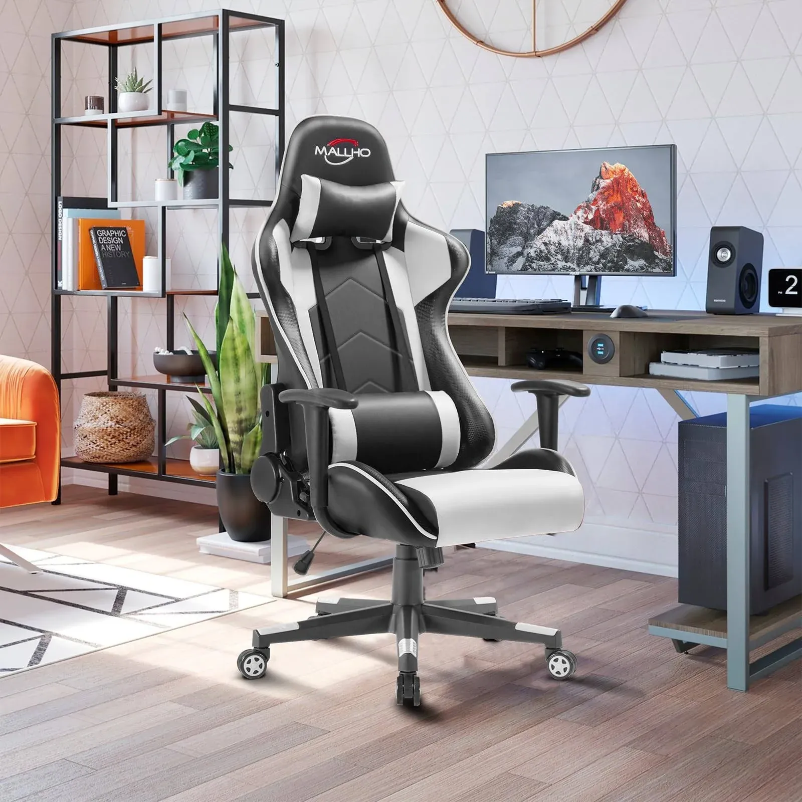 Polar Aurora Gaming Chair Racing Style High-Back PU Leather Office Chair Computer ...