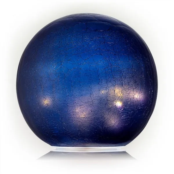 Alpine Blue Textured Glass Gazing Globe with LED Lights