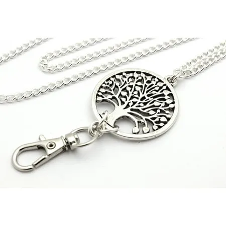 Women s Fashion Necklace Lanyard with Silver Tree of Life and Magnetic Breakaway Clasp - ID Badge Holder or Key Chain