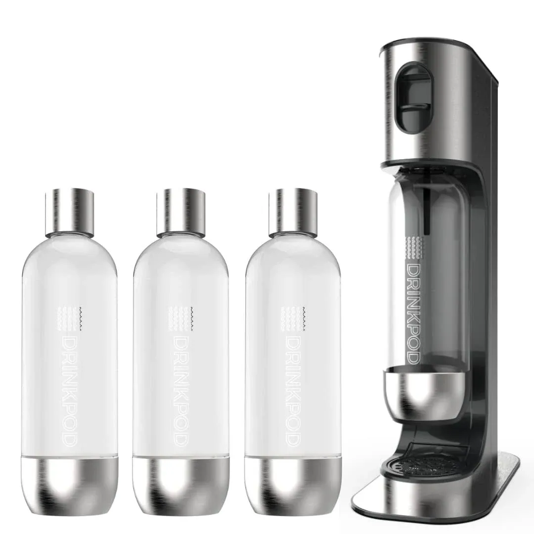 SODAPod Pro Stainless Steel Premium Sparkling Water Machine | Includes 3 x Bottles by Drinkpod