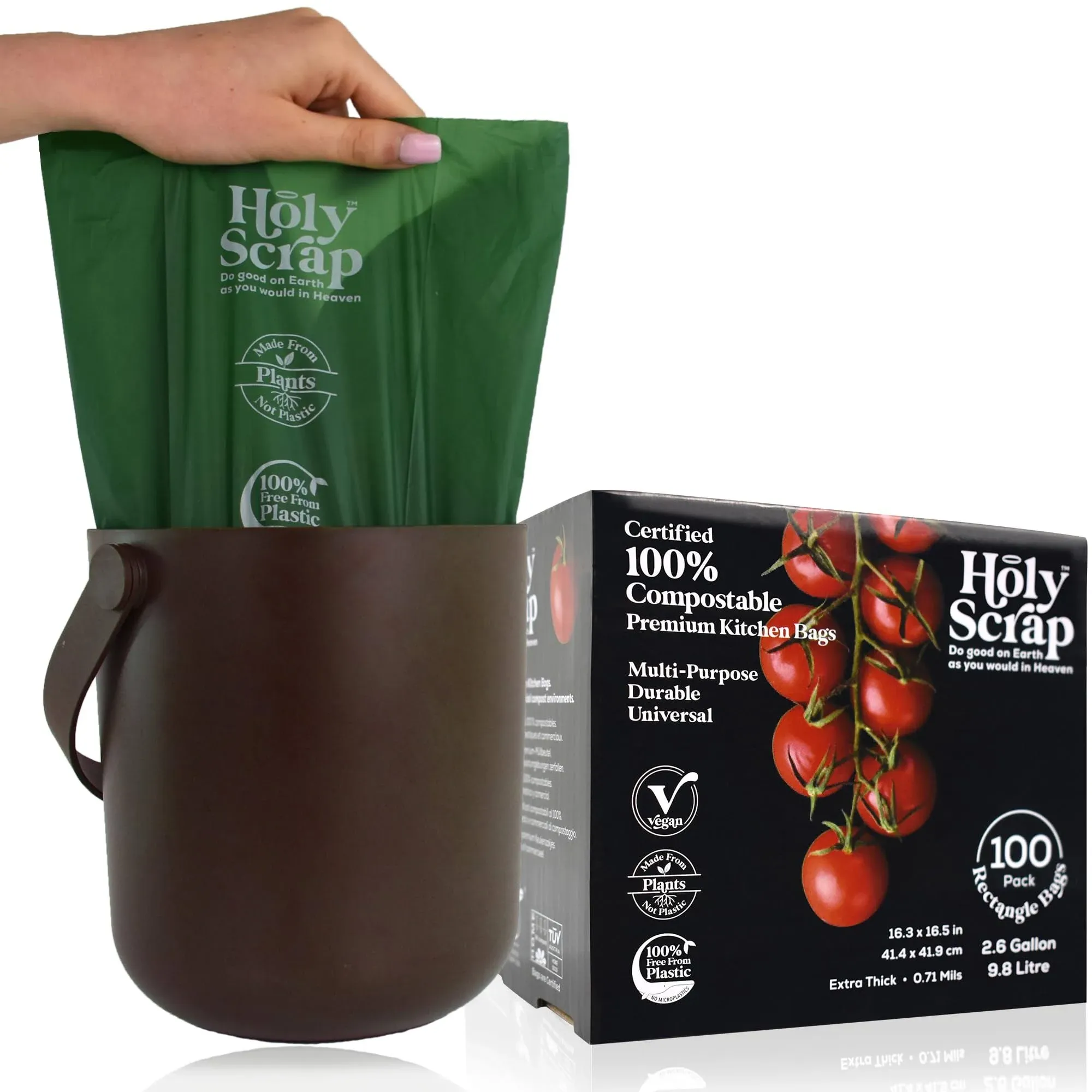 Holy Scrap! Compostable Trash Bags Small - Pack of 100 - Kitchen Compost Bags -