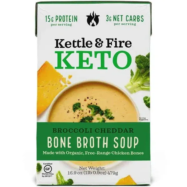 Kettle &amp; Fire Broccoli Cheddar Keto Soup with Chicken Bone Broth, 479g