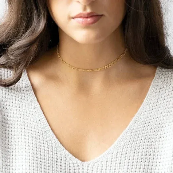 14K Gold/Silver Plated Satellite Choker Shining Dots Station Box Chain 3 Blue