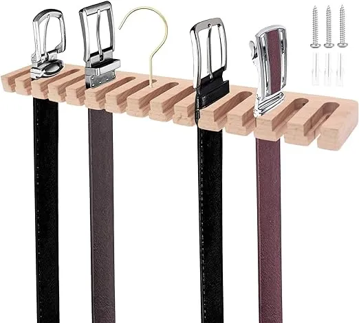 Belt Hanger for Closet, Wooden Belt Organizer for Closet, 2 in 1 Belt Rack for 1