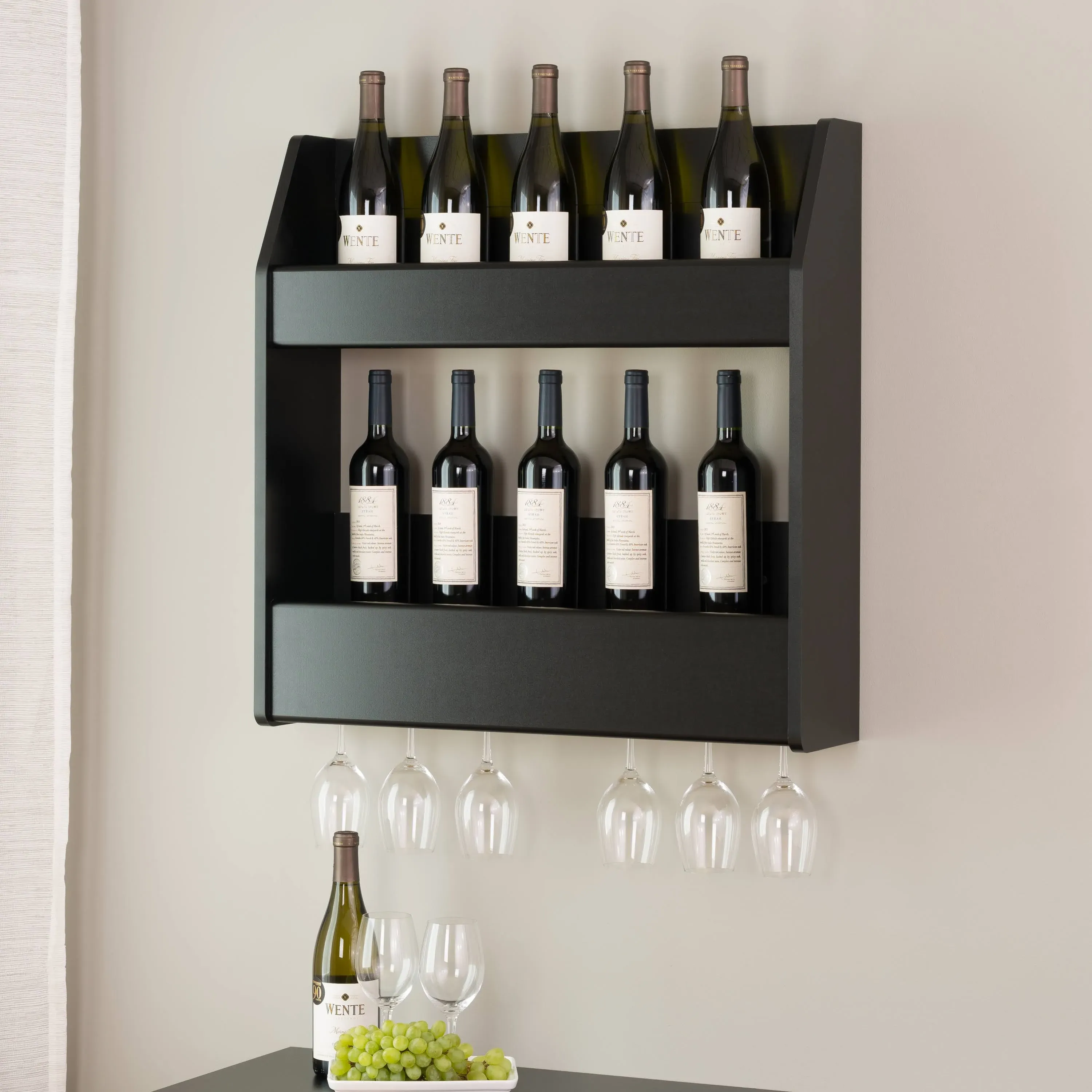 Prepac 2-Tier Floating Wine and Liquor Rack - Black