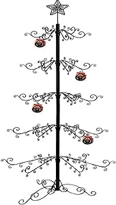 HOHIYA 6.5 Ft Wrought Iron Christmas Tree Ornament Display Stand Metal Holder Hanger Wire Hanging for Halloween Glass Balls Decorations Gift 174 Hooks Black Taiwan Made