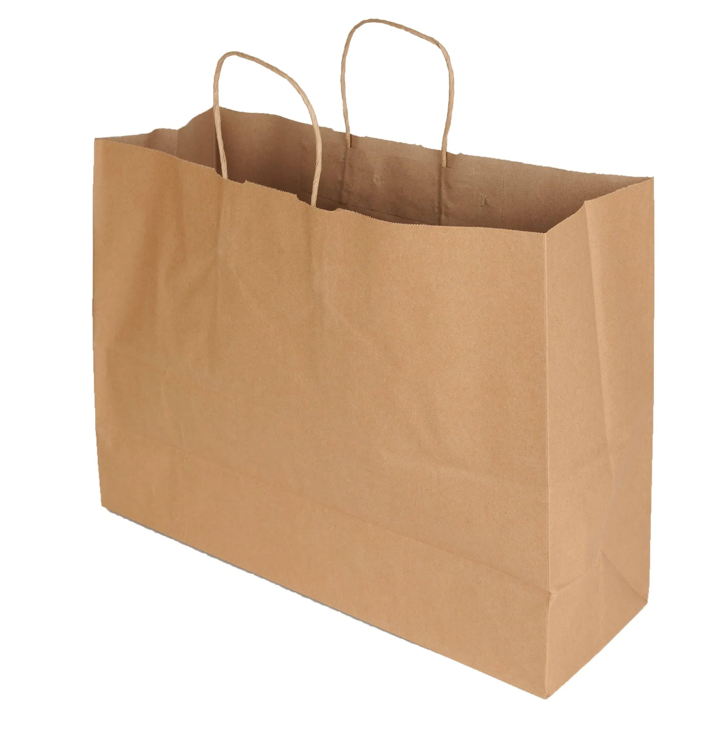 Large Natural Kraft Paper Shopping Bags - Case of 25