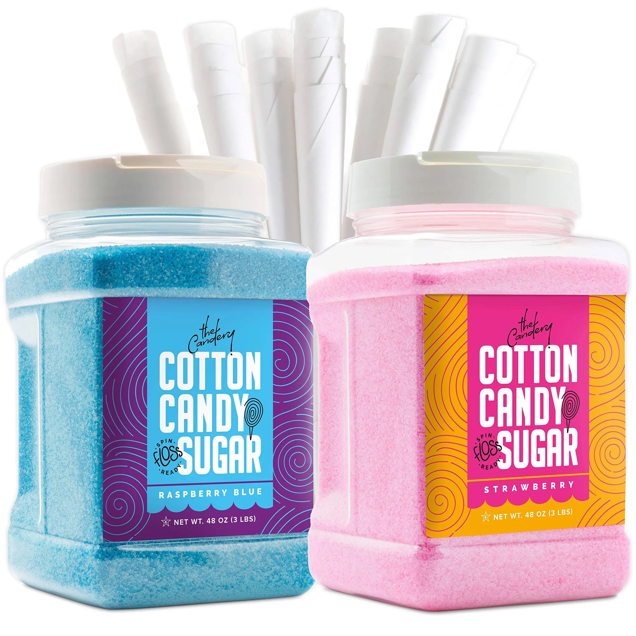 The Candery Cotton Candy Floss Sugar 2-Pack Includes 100 Premium Cones