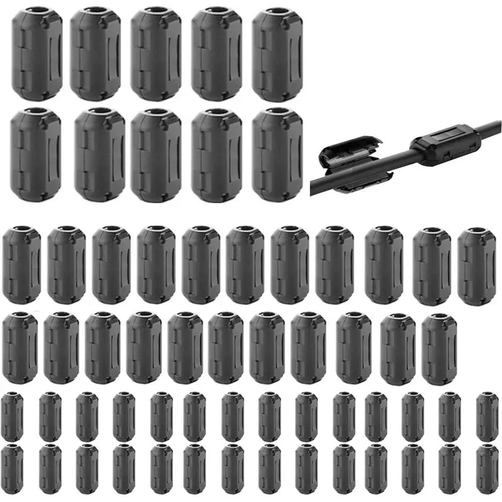 Tamicy 60 Pieces Clip-on Ferrite Ring Core RFI EMI Noise Suppressor Cable Cli...