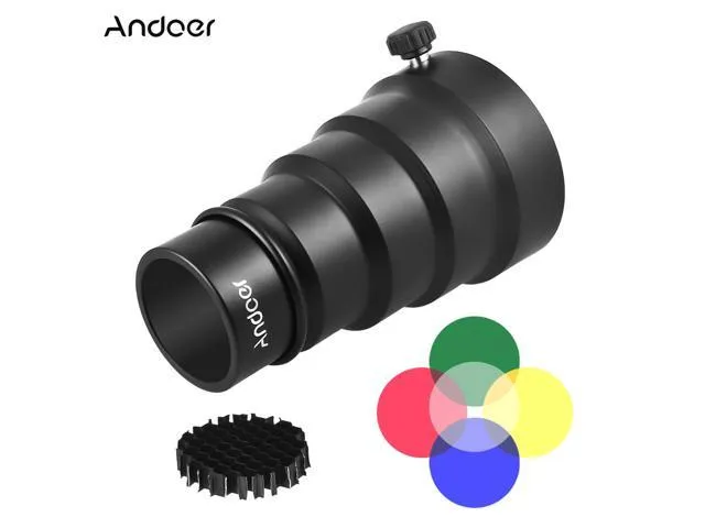 Andoer Metal Conical Snoot with Honeycomb Grid 5pcs Color Filter Kit for Bowens Mount Studio Strobe Monolight Photography Flash