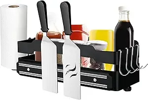 Griddle Caddy for Blackstone 28"/36", Upgraded Magnetic steel Grill Caddy Organizer for BBQ, Griddles Caddy Storage Box Space Saving Accessories No Drilling Needed