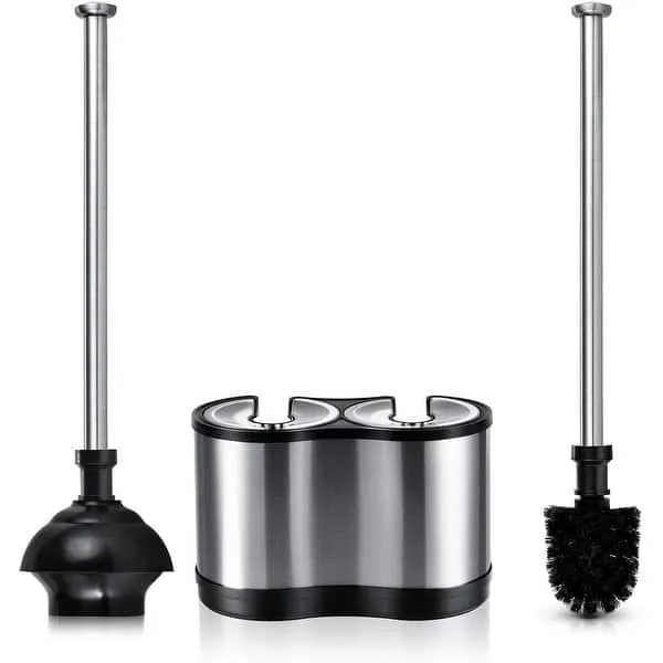 ToiletTree Products Modern Deluxe Freestanding Toilet Brush and Plunger Combo (Stainless Steel, Brush and Plunger Combo Set)