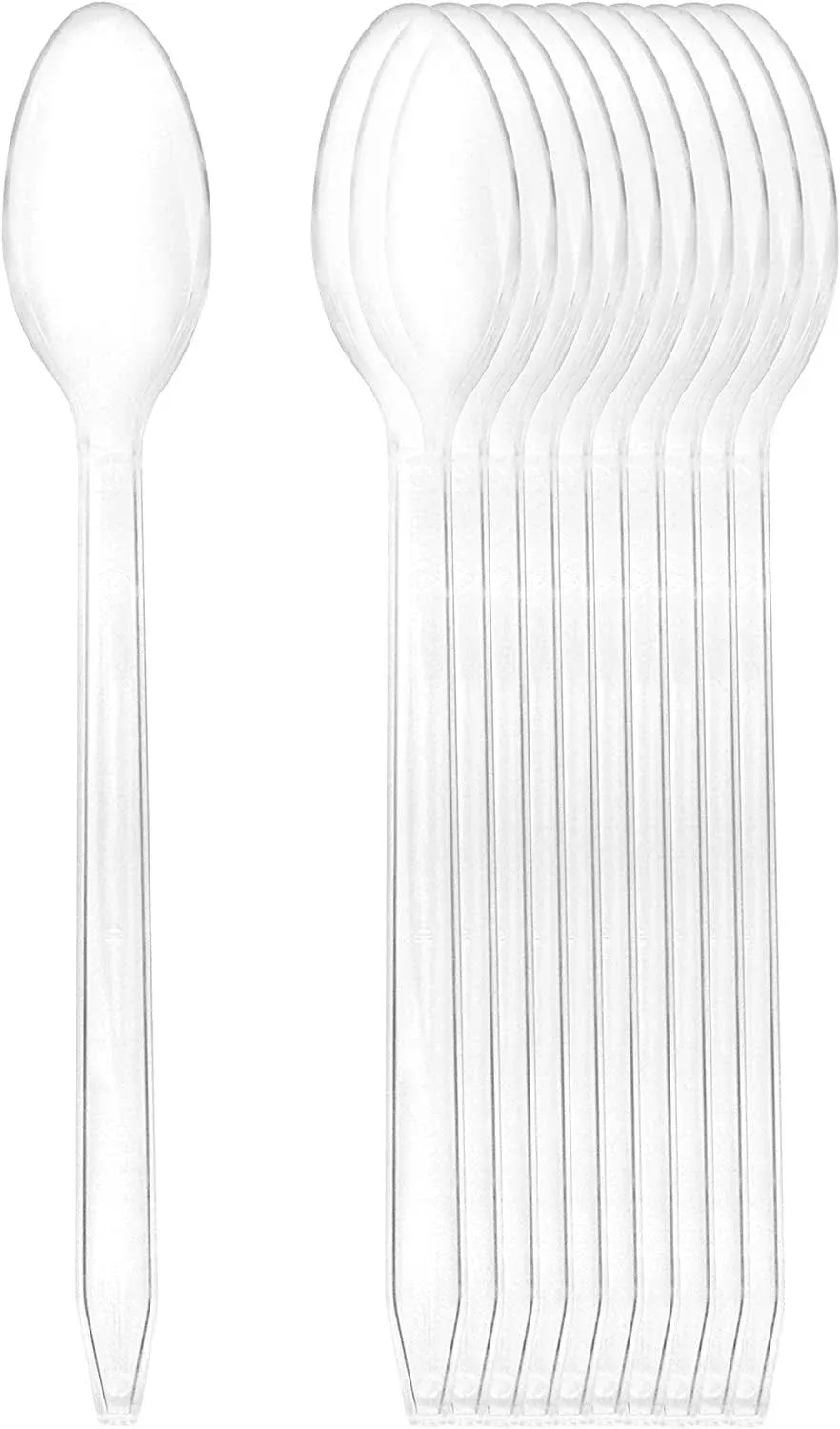 Cornucopia Plastic Ice Cream Spoons Long-Handled (100-Pack); Bulk Clear Disposable Soda and Sundae Spoons with Long Handles