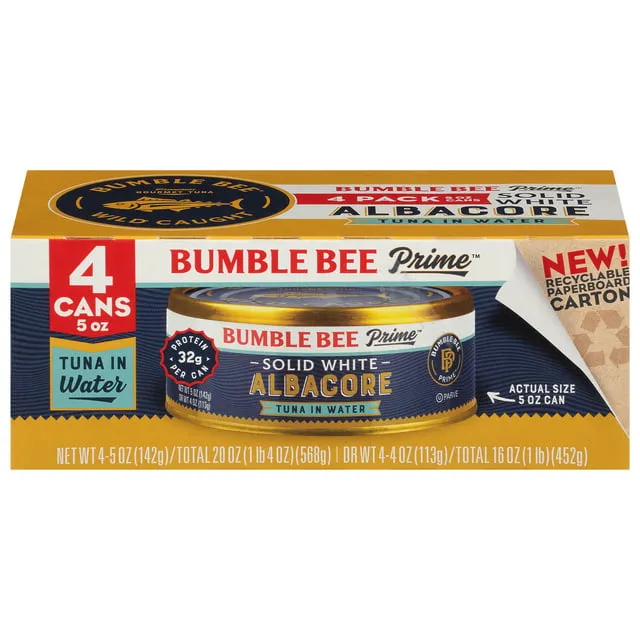 Bumble Bee Low Sodium Solid White Albacore Tuna in Water, 5 oz Can (Pack of 12) - Wild Caught Tuna - 29g Protein per Serving - Non-GMO, Gluten Free, Kosher - Great for Tuna Salad & Recipes