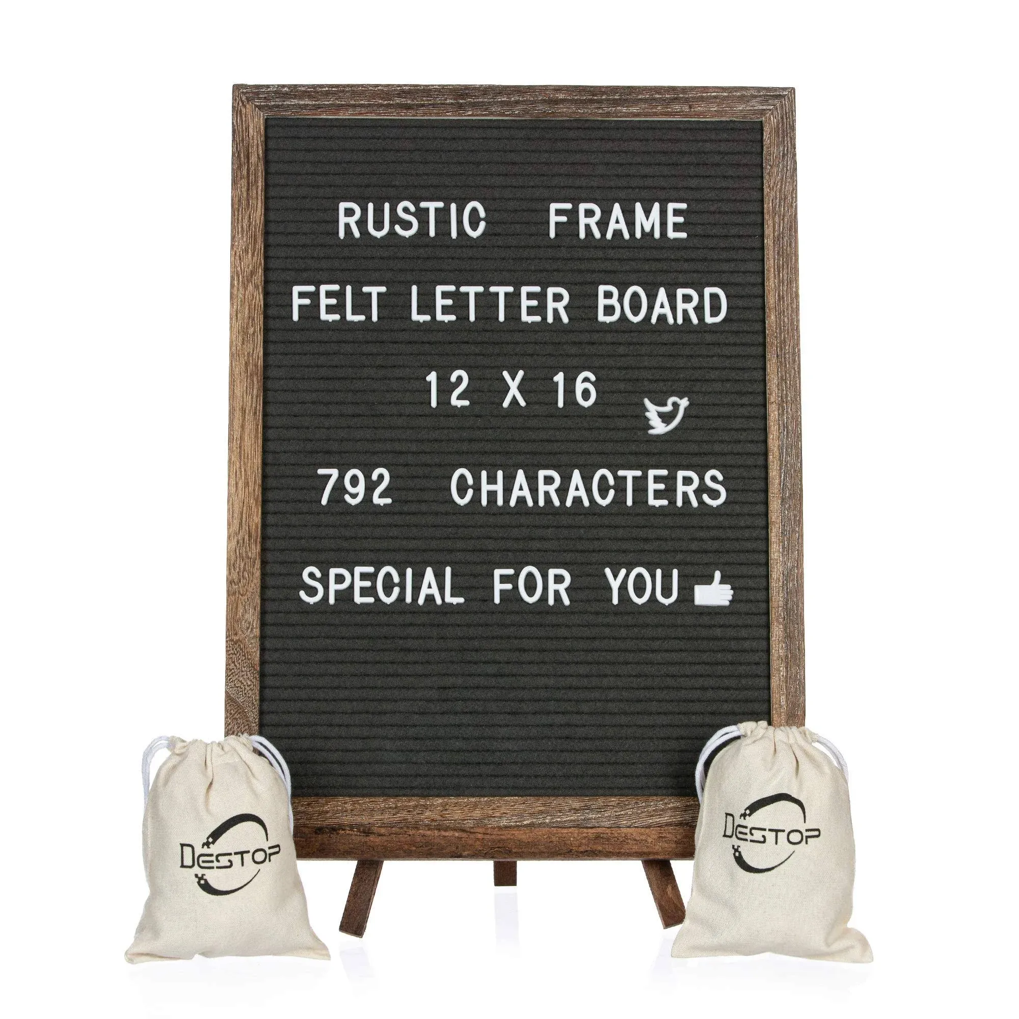 Destop Felt Letter Board with Rustic Vintage Frame and Stand 12x16 inch, Dark ...