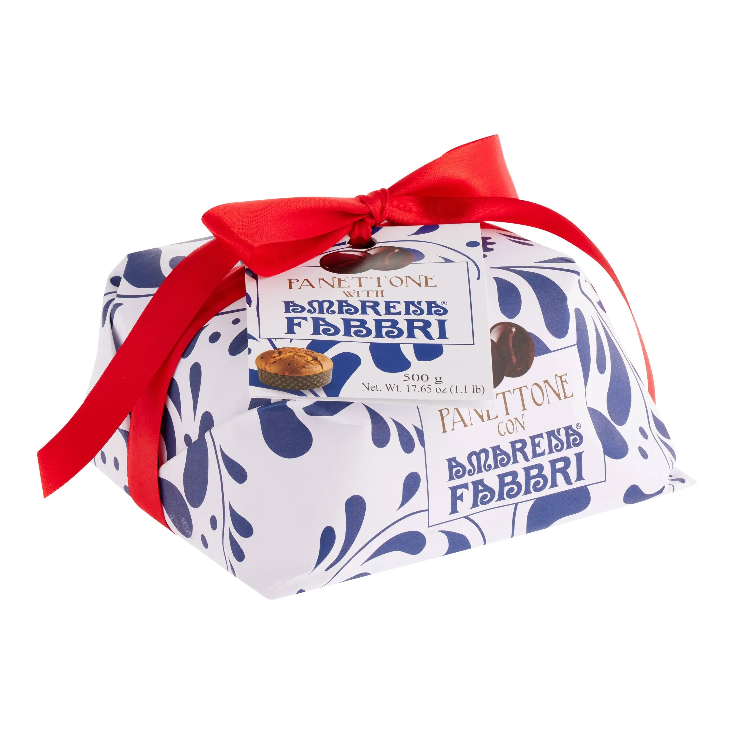 Amarena Fabbri Cherries, Panettone with candied cherries inside, Italian holiday Cake, Hand-Wrapped, Made in Italy, 1.1 pound