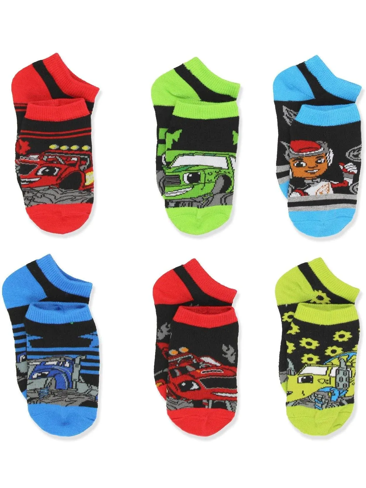 Blaze and the Monster Machines Toddler Boys 6 pack Socks (Small (4-6), Black)